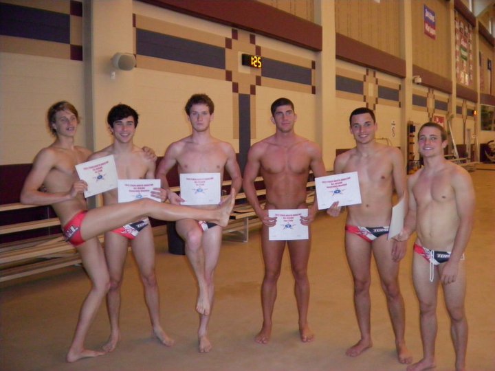 The Tomball water polo squad shows off their awards after winning state.