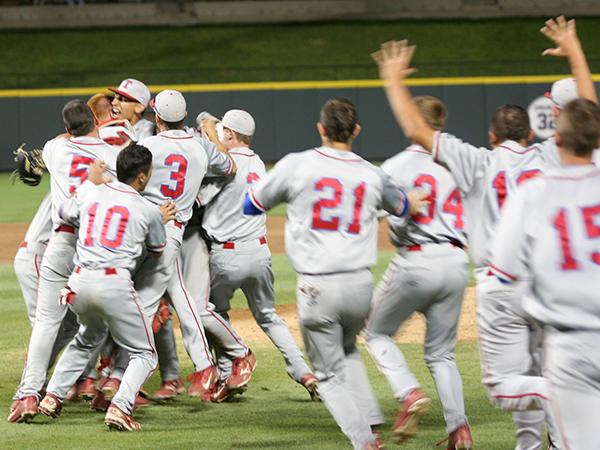 The Cougars celebrate after clinching the Class 4A baseball title.