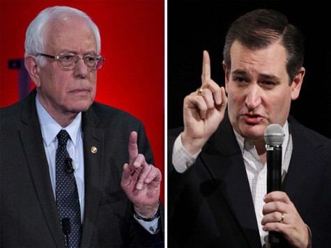 (L-R) Senator Bernie Sanders, an independent from Vermont and 2016 Democratic presidential candidate; Republican presidential candidate Sen. Ted Cruz