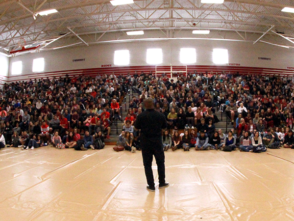 Keith Hawkins had students laughing and crying during his motivational address to the school in March.