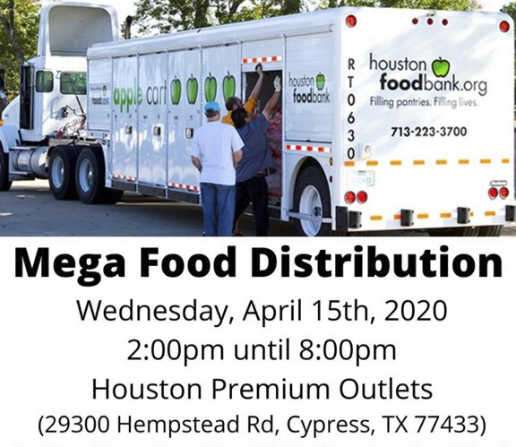 There will be a food distribution effort today at the Houston Premium Outlet parking lot.