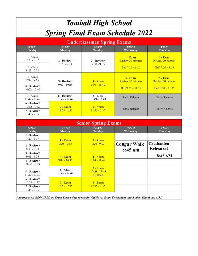 The Spring 2022 Final Exam schedule has been released.