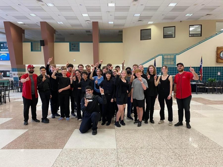 Tomball Indoor Percussion with their first place trophy