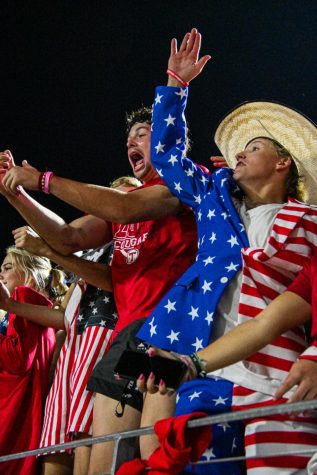 Tomball High student section cheering at the Patriot game
