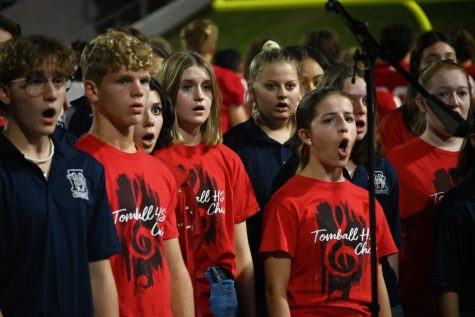 Choir preforming at a football game 