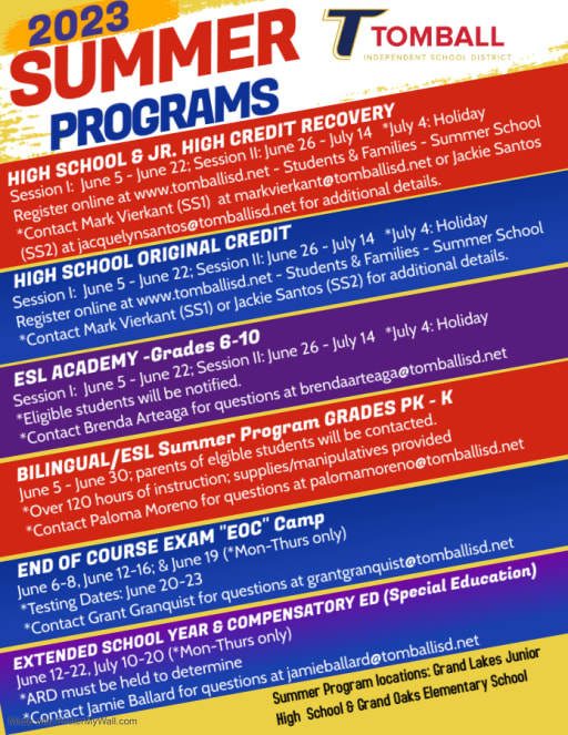 Explanation of Summer Programs offered by Tomball ISD