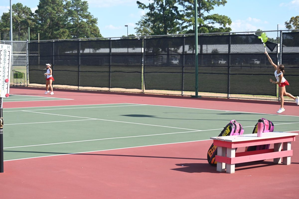 Tomball Tennis Girl's doubles starting of their first match.