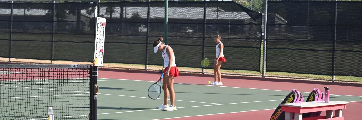 Tomball girls getting ready to serve with a hug lead of 3 sets to none.