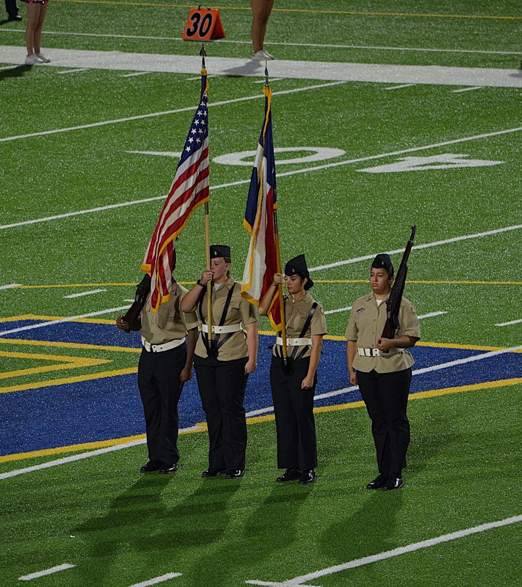 The color guard present the flags at the start of the Patriotic Show.