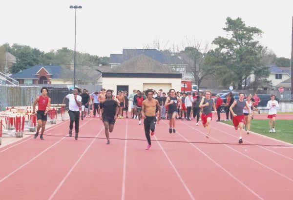 Track Boys short distance runners practicing 200's