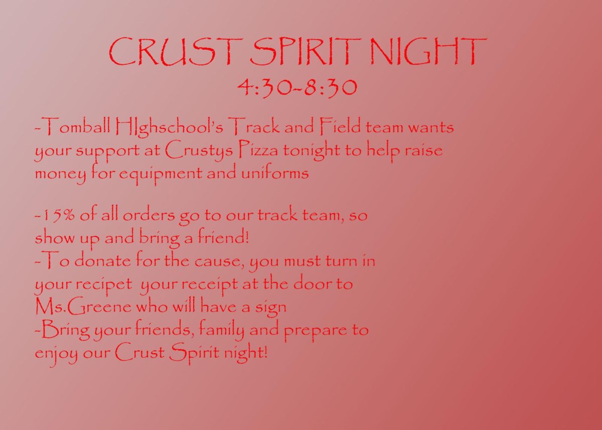 Tomball Track and Filed needs your support at Crust Spirit Night