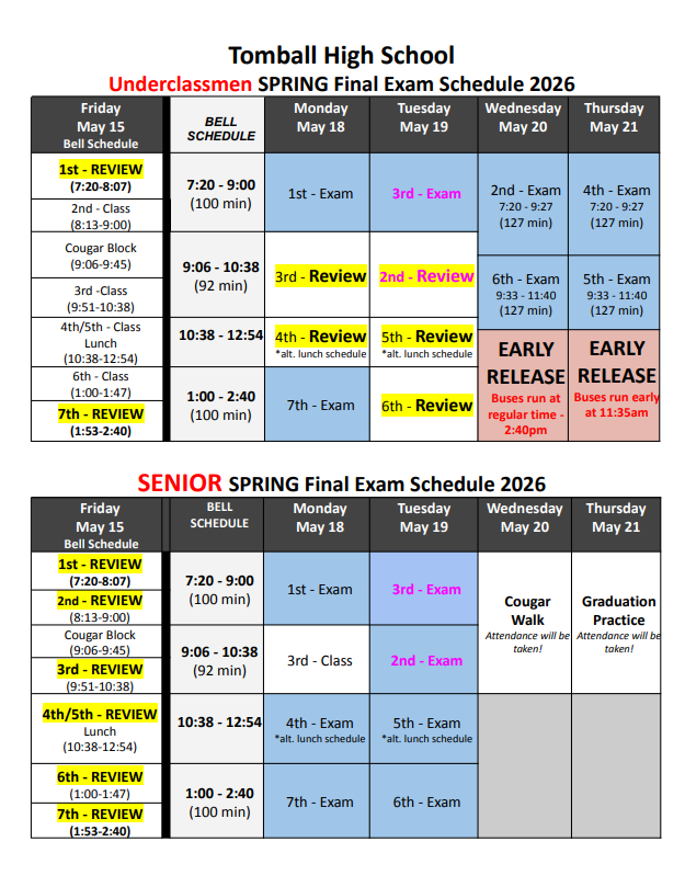 Final Exam schedule
